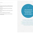 Einleitung und Dank an Kinder, Familien, Fachkräfte. Rechts blau: Thema Partizipation in Kindertageseinrichtungen.