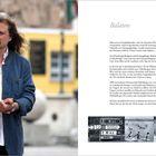 Titel: Balaton. Ein Mann mit langen Haaren und Bart trägt eine blaue Jacke. Daneben ein langer Text über den See Balaton. Unten ein Schwarz-Weiß-Bild mit Wegweisern.