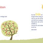 Zwei Gedichte: Links beginnt mit "Möge Gott beschützen". Rechts spricht über Not auf der "Erde". Illustration: Baum, Sonne, Wolke.