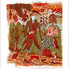 "ORANGE" steht unten. Eine bunte Illustration zeigt einen eleganten Mann in einer lebendigen Waldlandschaft.