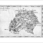 "Darkly-Jubiläum, 15. Juni 1985" steht oben links. Eine detaillierte, gezeichnete Landkarte mit Hütten und Uhrzeiten.