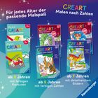 Texte: "Kinderleichter Ausmalspaß durch nummerierte Felder", "Farbige Zahlen erleichtern die Zuordnung von Zahl zu Farbe". Zwei Fußball-Szenen, mit Vorher-Nachher-Vergleich, links unausgemalt, rechts farbig.