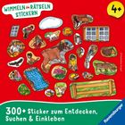 Text: "Wimmeln Rätseln Stickern", "300+ Sticker zum Entdecken, Suchen & Einkleben", "4+". Illustration von Tieren und Bauernhof.