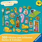 „Wimmeln, Rätseln, Stickern“; 300+ Sticker zum Entdecken, Suchen & Einkleben; Illustration von bunten Stickern.