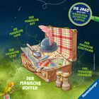 "Die Jagd nach dem magischen Detektivkoffer" zeigt einen Koffer mit magischen Gegenständen: Luge, Stift, Hut, Stadtplan, Fernglas.