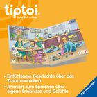 Einfühlsame Geschichte über das Zusammenleben. Illustration einer Familienküche mit Menschen beim Frühstück.