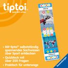 Logo "tiptoi" oben links; Text: "Mit tiptoi spannend Sport entdecken", Bild von Quizblock und Sportarten, orange Hintergrund.