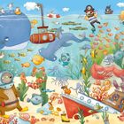 "Im wilden Meer" - Eine bunte Unterwasserwelt mit Tieren in Kleidung, einem Piraten, einem Wal und einem Bär mit Taucherhelm.