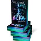 Der Text auf dem Buchcover lautet: "Pascal Engman", "Thriller", "Der Clan", "Der Krieg". Es zeigt Bücherstapel mit mystischer Beleuchtung.