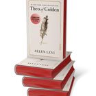 „Theo of Golden: a novel“ von Allen Levi, „English Edition by Piper“. Stack roter Hardcover-Bücher.