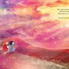 Text: „Wir spüren gemeinsam den Klang der Sonne. Wir hören die Wolken vorüberziehen. Wir sehen zwei jubelnde Schatten im Gras. Ich teile mit dir mein schimmerndes Land.“

Beschreibung: Eine Illustration zeigt zwei Kinder auf einer Blumenwiese, die in einen farbenfrohen Himmel schauen.