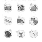 "Rodelspaß. Was braucht man, um im Winter richtig Spaß zu haben?" Oben neun nummerierte Illustrationen: Sofa, Clown, Hase, Lineal, Igel, Leopard, Tannenzapfen, Pilz, Nadel. Darunter Kästchen zur Buchstabeneintragung.