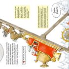 Text: "Drehe das Buch!", "Gute Fahrt!", "Rufe laut: 'Hohoho!'", "Schlag mit der Faust auf den roten Knopf!" Illustration: Weihnachtsmann im Schlitten, Rentiere davor, zwei Elfen daneben. Schneelandschaft.