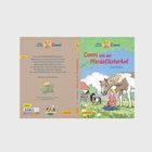 "Conni und der Pferdeflüsterhof" von Julia Boehme. Ein Kind und zwei Pferde auf einer Wiese, mit Bäumen und Blumen im Hintergrund.