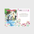 "Haruko: Ein Leben für die Tiere" zeigt eine Illustration mit einer Frau und Pinguinen an einem Teich, umgeben von Blumen.