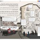 Einige Jahre vergingen, in denen sich die Welt um Herrn Werner und seine Freunde sehr veränderte. Eine neue Regierung kam an die Macht. Sie hatte eine Meinung und Vorschriften zu allem: dazu, welches Buch "gut" war und welches "schlecht", dazu, welche Kunst ihrer Meinung nach "gut" war, und welche "schlecht". Sie stellten sogar Regeln dazu auf, welche Menschen ihrer Meinung nach "gut" waren, und welche "schlecht". Sie wollten alles, was sie "schlecht" fanden, zerstören. Und sie fingen gleich damit an.

Dieses Regime wurde Nazi-Regime genannt. Ihr Anführer hieß Adolf Hitler. Die Nazis verbreiteten die Idee, sie seien die besten Menschen, und Menschen anderer Herkunft und Hautfarbe seien weniger wert als sie.

Erich Kästner war einer der Autoren, dessen Bücher verboten wurden.

Die Nazis malten aus, was sie unter "schlechter Kunst" nannten, von "falschen" Künstlern gemalt.

Viele moderne Kunstrichtungen entsprachen nicht dem Ideal der Nazis und wurden verboten. Diese Künstler wurden verhaftet oder erhielten ein Berufsverbot.

Hitler erließ die sogenannten "Rassengesetze". "Mensch dieser Rassen" konnte "Arbeit", "sich frei bewegen" und leben.

In ihrer "Propaganda" stellten die Nazis Unterschichten besonders hässlich dar, was sie gut fanden, verschönten.

Menschen jüdischen Glaubens, andere Hautfarbe, mit Behinderung oder schlicht mit anderer Meinung wurden verfolgt, verhaftet. é

"Ja", "Heil Hitler!!", "Adolf Hitler".