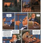 Texte in Sprechblasen: "Also, nehmen Sie sich dem an, Monsieur Poirot?" "Mal sehen ...". Beschreibungen einer Detektivszene in einem Café.