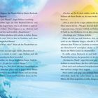 Zwei Textspalten in einer Winterlandschaft. Links unten verschneite Bäume und Berge in kühlen Farben. Rechts ein Sonnenaufgang.