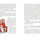 Seite 62-63 aus einem Buch. Illustration: Drei fröhliche Elfen auf Hockern, ein Elf in der Mitte hat rote Kleidung. Schneeflocken oben rechts.