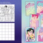 "Lerne mithilfe des Rasters, wie man die Saja Boys zeichnet!" Links Raster, rechts bunte Illustrationen der Saja Boys.