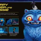 „DERPY TIGER UND SUSSIE“ zeigt einen blauen, cartoonartigen Tiger mit großen gelben Augen und scharfen Zähnen, mit einer Elster auf dem Kopf.