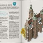 Text über das Schloss Rosenborg mit Informationen zu Öffnungszeiten. Rechts eine Illustration des Schlosses mit Nummern.
