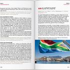 **Kapstadt**

Provinz: Western Cape | Höhe: 0–1590 m | Einwohner: ca. 500.000, Metropolregion 5,1 Mio.

Text „Afrikas Trendsetter“ neben kleiner Karte.  

Unten: Flagge von Südafrika, Hafen und Berge im Hintergrund.
