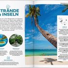 "STRÄNDE & INSELN. So viele Inseln. Wellness pur. Rauf aufs Brett! Inseln. Bild: Palmenstrand mit klarem Himmel."