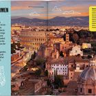 "Willkommen in Italien! Spannende Geschichte." Cityscape von Rom bei Sonnenuntergang mit Colosseum und historischem Umfeld.