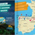 "Guck mal: Sternenhimmel. Mit großem Wagen." Links: Campingführer-Bücher. Rechts: Europakarte mit markierten Routen.