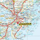 Karte mit Schweden, Städte wie Stockholm, Södertälje, Märsta sind markiert. Hauptstraßen in Rot, Wasser in Blau.