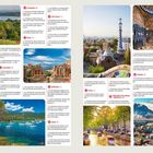 Links oben steht "DUBROVNIK", weiter unten "WIEN". Rechts oben "BARCELONA", unten "LISBOA". Mehrere Reiseziele mit Fotos.