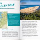 "Campingplätze am Wegesrand" und "Von Arcachon nach Hossegor" stehen oben. Links ein VW-Bus am Strand, rechts ein Küstenbild.