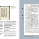 Talmud und Kommentare. Links geöffnete Talmudseite, rechts Textseite in Hebräisch, markiert mit Buchstaben.