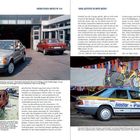 MERCEDEZ-BENZ W 124. DER LETZTE ECHTE BENZ. Zwei Autos vor Gebäude, altes Autowrack, Auto mit Werbung und Fahrrad auf dem Dach.