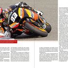 Marc Suter nutzte Ellbogen beim Fahren seines Moto2-Motorrads, um Stürze bei starkem Chattering zu vermeiden. Ein Fahrer in Kurve.