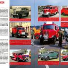 "GROSSE MARKEN" als Überschrift. Mehrere Bilder von historischen Feuerwehrautos mit roter und grüner Lackierung. Texte beschreiben Modelle und Geschichte von "Borgward" und "Büssing".