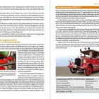 Texte: "Feuerwehrmuseum DEPOT 61", "Schweizer Fahrzeugbau zwischen Alpenstraßen und Rennsportlegenden". Links rotes Auto, rechts antikes Feuerwehrauto.