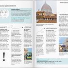 Texte: "Direkt ankommen", "Ankunft", "Was nun", "Startklar", "Überblick", "Einatmen", "Einatmen", "Gut angekommen?".

Es zeigt Buchseiten mit Reisetipps und Bildern von Florenz, darunter Domkuppel und Piazza Santa Croce.