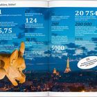 Zahlen über Paris: Stoppchild, Louvre-Besuch, Restaurants, Metro-Stationen, Einwohnerzahl; Darstellung von Paris bei Nacht.