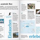 Seite 46: Das zentrale Kos. Tauchen & erleben. Texte über Sehenswürdigkeiten, wie Salzsee von Tigáki und Olivenöl.