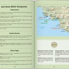 Links: Sehenswürdigkeiten und Reisetipps für Kampanien. Rechts: Karte mit Routen und Orten in Kampanien.