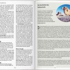**Text:** "Die Geschichte der Seidenstraße"

**Beschreibung:** Eine Doppelseite in einem Buch mit viel Text. Im oberen Bereich rechts ein rundes Bild mit einem Kamel und einer Landschaft im Hintergrund. Links befinden sich Absätze mit Überschriften zu historischen Stätten in Xi’an.