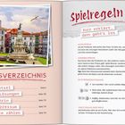 Spielregeln erklärt: Rätsele, Foto zeigt architektonischen Platz, Index mit Seitenzahlen.