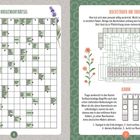Links: Kreuzworträtsel mit Hinweisen. Rechts: "Buchstaben am Faden" und "Kamm", Blumenmuster und dekorative Elemente.