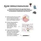 "Kleine Gebrauchsanweisung" beschreibt das Gestalten von Szenen mit Stickern. Illustrationen: Zimmer, Stickerbogen, Pinzette.