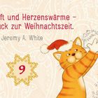 „Tannenduft und Herzenswärme – pures Glück zur Weihnachtszeit.“ Illustration einer Katze beim Dekorieren eines Baumes.