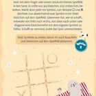 "Strand-Tic-Tac-Toe" Anleitung. Zeichne 3x3 Kästchen in den Sand, nutze Symbole oder Objekte. Spielunentschieden. Möwe, Robbe.