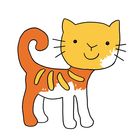 Es gibt keinen Text. Eine niedliche Illustration einer Katze mit gelbem Kopf, orangenem und weißem Körper.