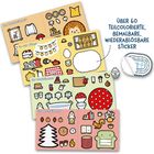 ÜBER 60 TEILCOLORIERTE, BEMALBARE, WIEDERABLÖSBARE STICKER. Szenen in Schlaf-, Bade-, Wohnzimmer und Küche.
